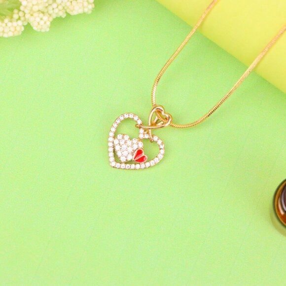 "Heart-Shaped Rose Gold Pendant with Red Accent and CZ Detailing, XPPT1518 - Picture 13 of 13